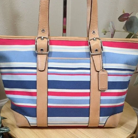 Coach RARE Vintage Striped Canvas Tote and Wristlet Set - Picture 3 of 16